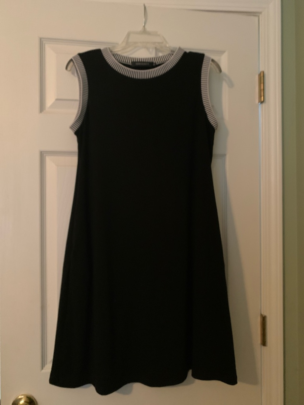 Black Sleeveless A-Line Dress with Contrasting White Trim